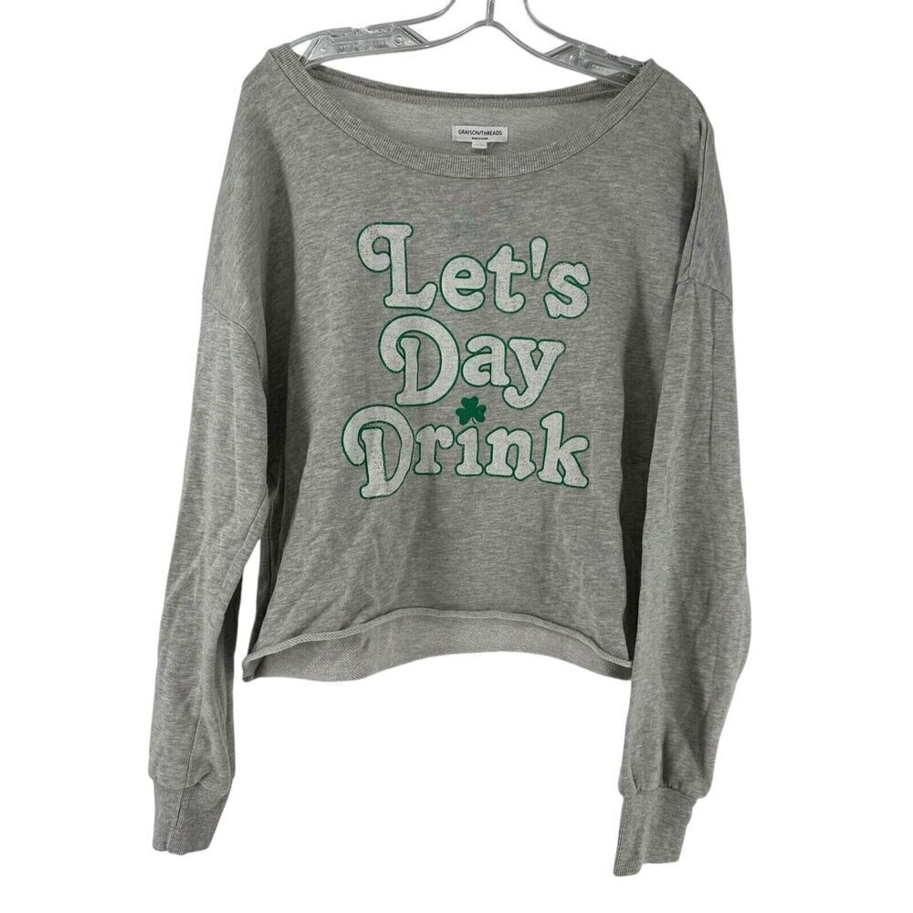 Grayson Threads St Patricks Day Cropped Sweatshirt XXL Gray Lets Day Drink Funny